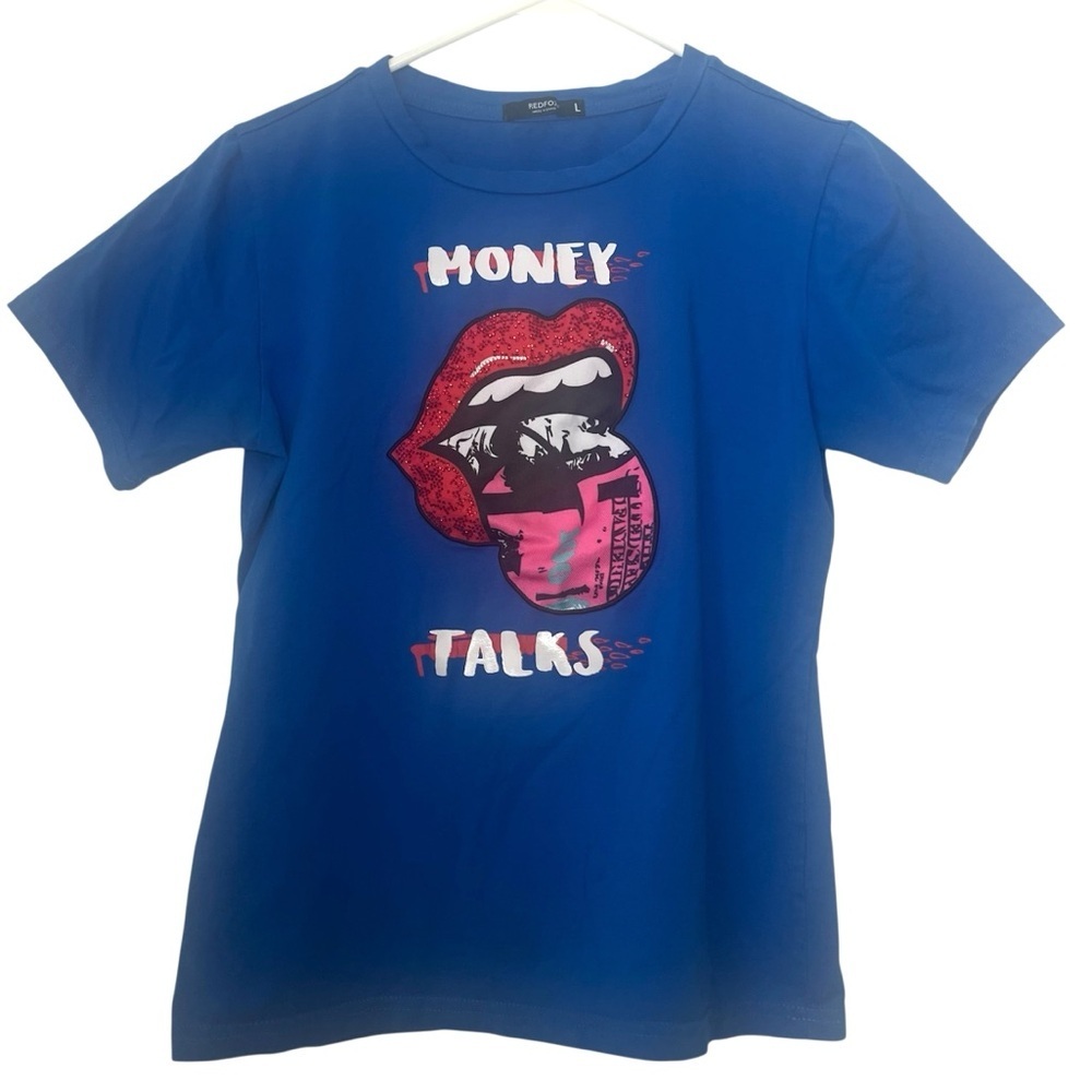 Red Fox Blue Money Talks Graphic Short Sleeve Women’s Large Tshirt
